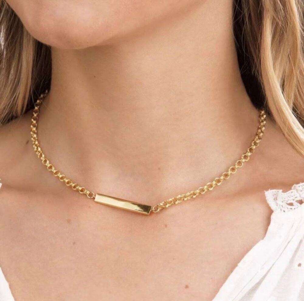 Gorjana Lou Tag Gold ID Necklace rare
